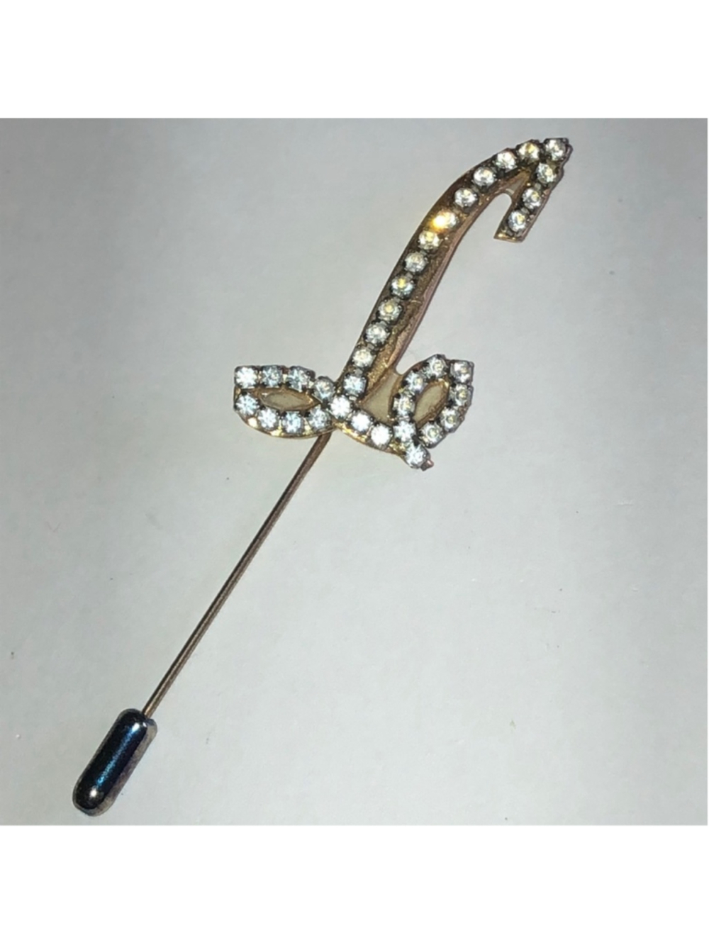 Elegant Initial L Vintage Gold Tone CZ Rhinestone Crystal Brooch